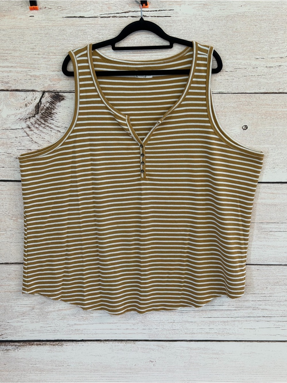 Striped Mustard Henley Tank Top - Women's Sleeveless Knit
